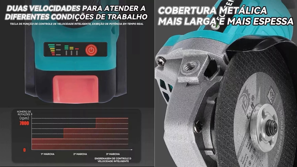 Proteção de disco e ergonomia da Esmerilhadeira Brushless Shopee
