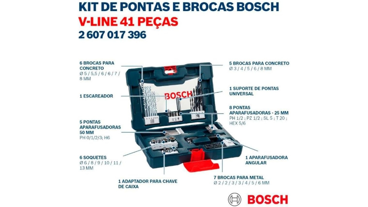 Manual e especificações do kit bosch v line 41 peças