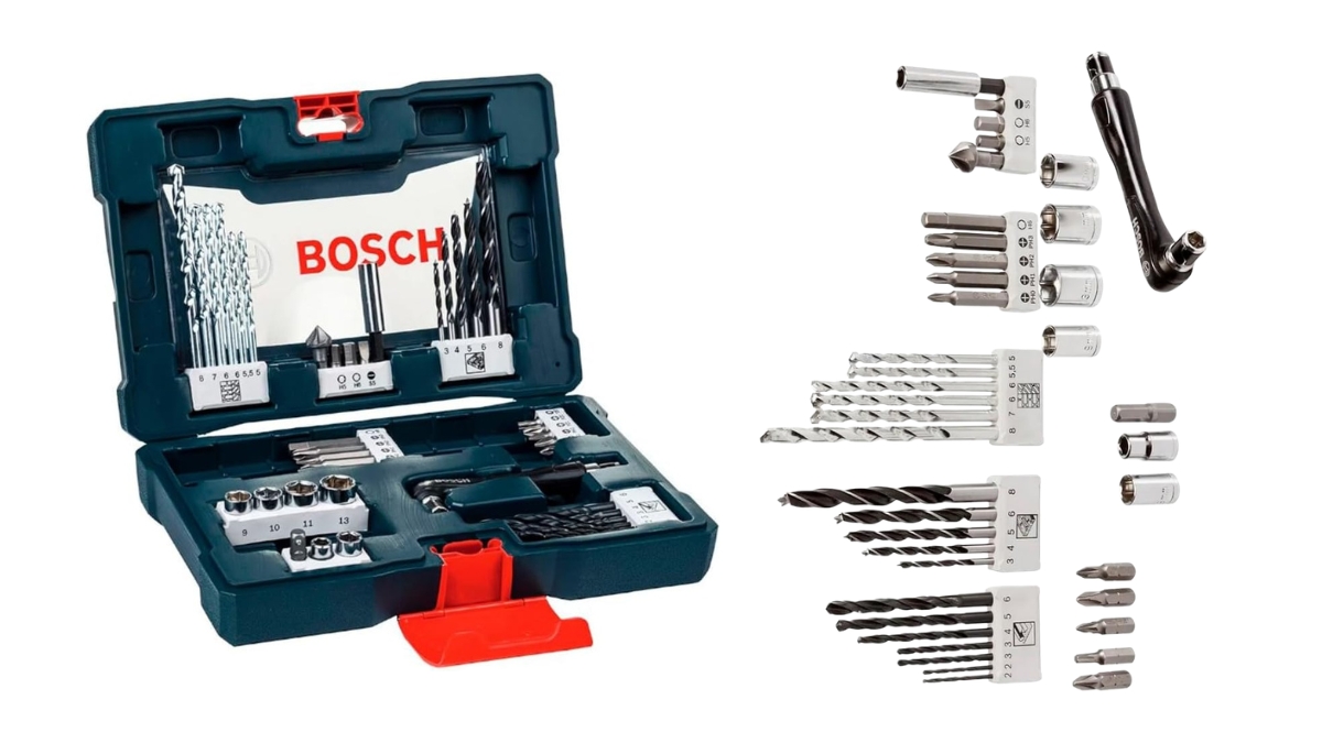 Visão dos acessórios do kit de pontas e brocas bosch v line