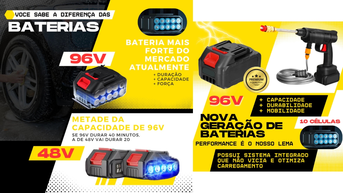 Ficha técnica com vazão e potência da lavadora pistola